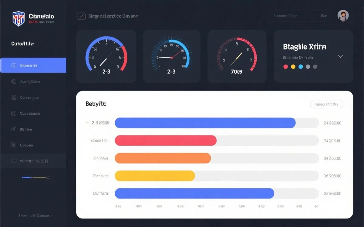 小组均衡度评分的可视化示意：四队条形比较、2-3断层标记与均衡度仪表盘